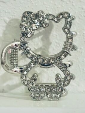 NEW Hello Kitty Silver Toned Metal & Rhinestones Hair Claw Clip BlingBling